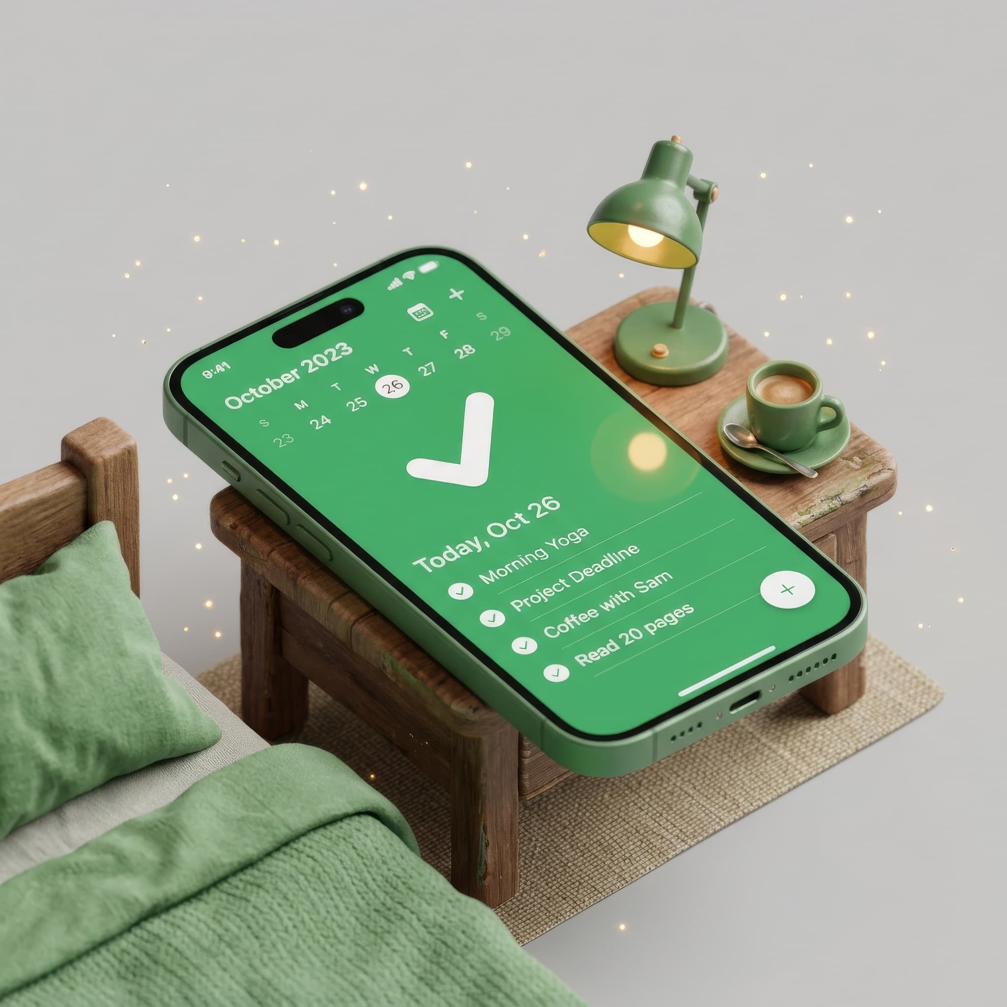 Phone showing booking calendar on bedside table