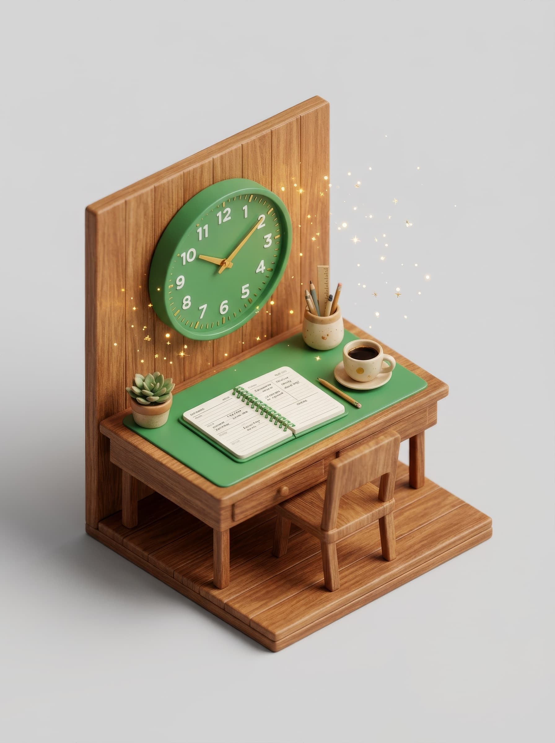 Desk clock scene representing scheduling