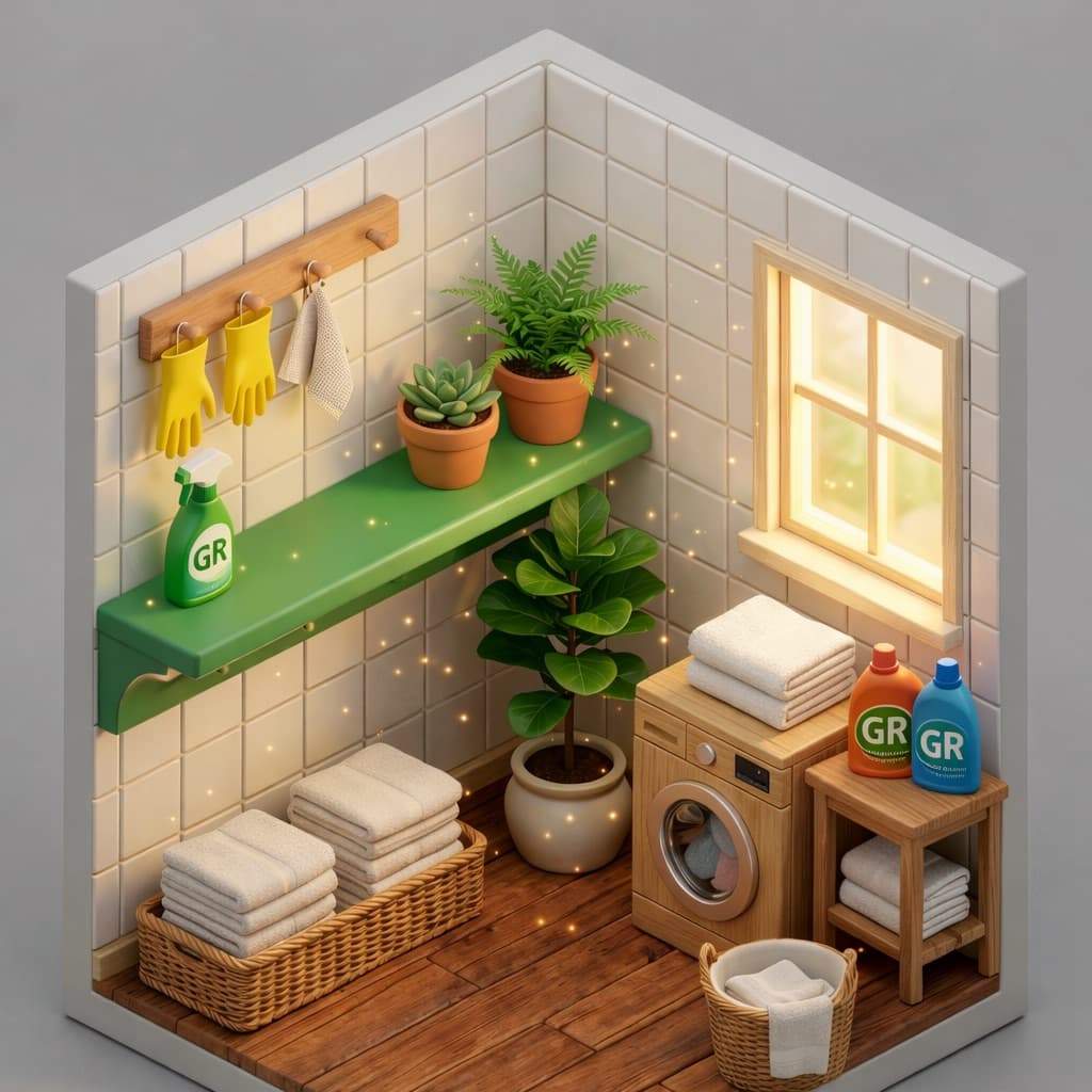 Cleaning supplies arranged neatly